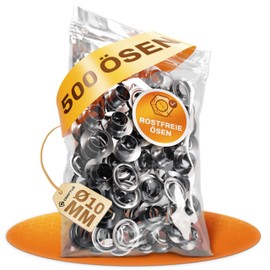 CRAFTUS® Stainless Steel Eyelet Set, 100% Rustproof, Pack of 500 [Inner Diameter 10 mm], Suitable Eyelet Pliers, Eyelets for Tarpaulins, Banners, Curtains and Much More, Stainless Steel Tarpaulin