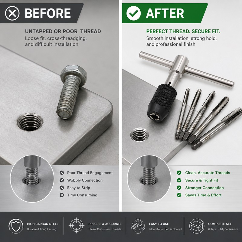 T-Handle Tap Wrench Set for Thread Tapping – 6-Piece Metric