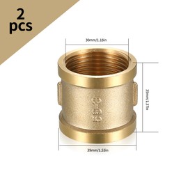 Double Nipple 1 Inch, Brass Sleeve 1 Inch Female / Female Thread, 1 Inch x 1 Inch Female Thread Brass Connector Adapter, Double Sleeve Connection Nipple for Pipe Connection (2 Pieces 1 Inch)