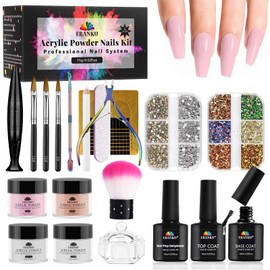 EBANKU 21 PCS Acrylic Nail Kit - 4 Colors Acrylic Powder Set with Nail Glitter Nail Rhinestones Nail Polish Nail Brush Nail Forms Nail Art Supplies for Women Girls DIY Manicure