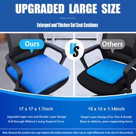 Gel Seat Cushion - 17x17 inch Extra Large Egg Seat Cushion Chair Pads with Non-Slip Cover for Sciatica & Back Pain - Office Chair Car Seat Cushion - Coccyx Cushion for Tailbone Pain
