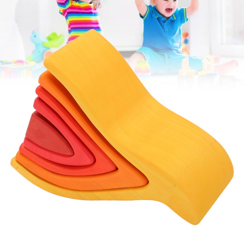5pcs Fire Flame Element Stacking Toys Wooden Stacker Nesting Building