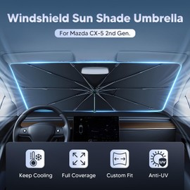 Autorder Windshield Sun Shade Umbrella for 2017-2025 Mazda CX-5 CX5 Accessories,Upgraded Ice Crystal Material,Easy Setup Umbrella Sunshade for Car Windshield,100% Sun Blocking