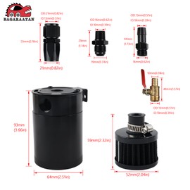 BAGARAATAN 8AN Baffled Oil Catch Can Breather Can with Drain Valve 350ML Bundle and 10FT 8AN 1/2" Fuel Line Fitting Kit Nylon Braided CPE Oil Hose