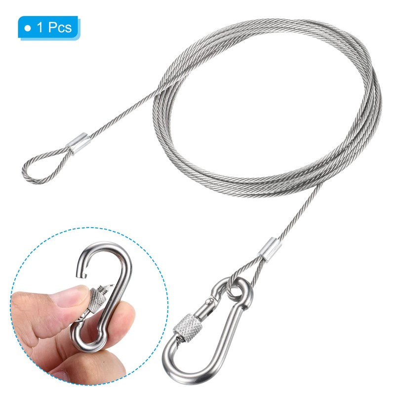 PATIKIL Safety Cable Lock Wire with Snap Hook 2M 2.5mm
