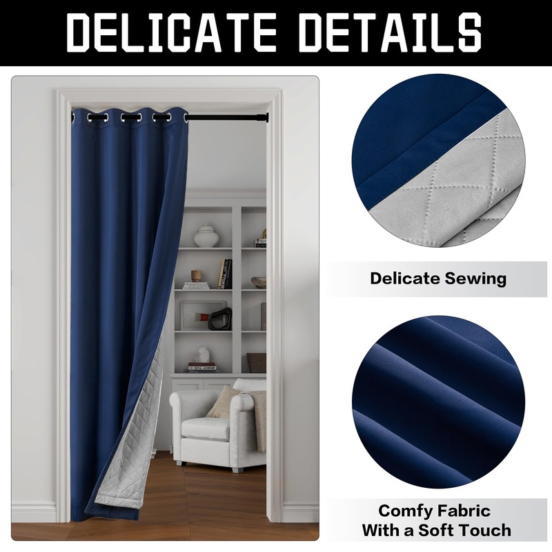 Navy Blue Soundproof Blackout Curtains, 50" x 96", 1 Panel