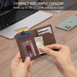 TAMO FENG Small Leather Wallet for Men Slim Minimalist, Front Pocket Bifold Wallets for Men with ID Window, Thin Mens Wallets Leather RFID Blocking, Leather Gifts for Men(Retro, Brown)