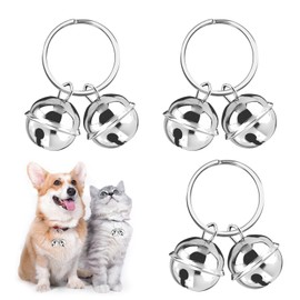 3 PCS Pets Pendant Bell Key Rings, Loud Dog Cat Collar Bells, Silver Falconry Bells Cat Collar, Pets Collar Charm Pendant Bells, Metal Pet Bells for Collars, for Harness Training, Necklace Decoration