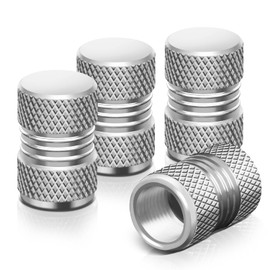 Auto Dynasty Tire Valve Stem Caps 4 Pieces 17mm Knurled Style Anodized Aluminum Silver Tire Universal Stem Covers for Cars, SUVs, Bike and Bicycle, Trucks, Motorcycles