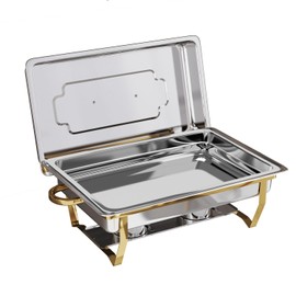 Chafing Dishes for Buffet 4 Pack, [Elegant Gold and Silver] Stainless Steel Chafing Dish Buffet Set, 8QT No-Finger Cut Roll Edge Chafers and Buffet Warmers Sets for Party (Gold Full Panx1)