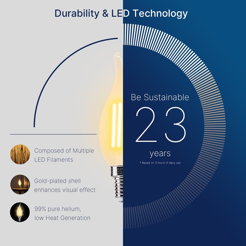 FLSNT CA11/E12 LED Chandelier Light Bulbs 40W Equivalent, Dimmable Candelabra