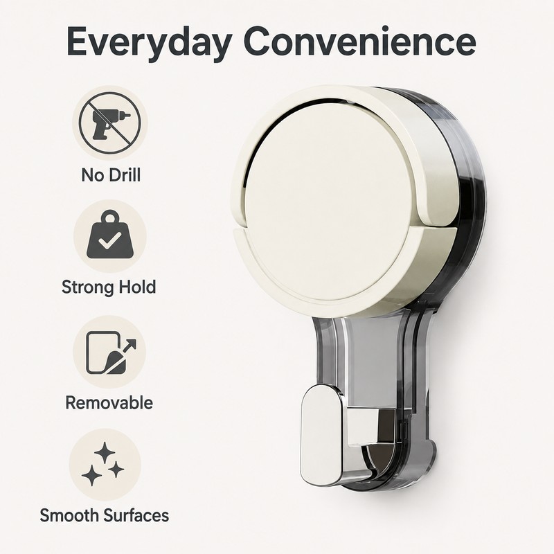 Vacuum Suction Hooks for Bathroom & Kitchen - No-Drill Removable