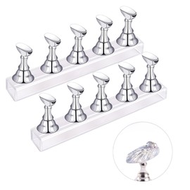 siyuwuro 2 Sets Nail Display Stands, Fake Nail Display Stand For Painting Nails DIY Nail Magnetic Practice Stand, Nail Polish Practice Nail Art Kit For Beginners, Home And Nail Salon Use (Silver)