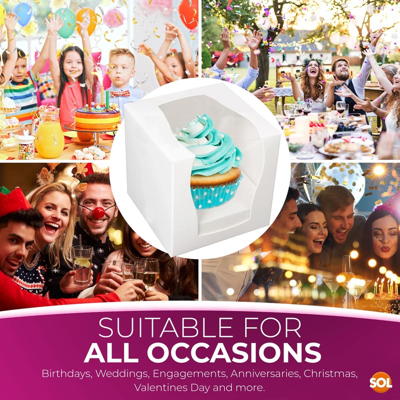 SOL 24pk Individual Cupcake Boxes – 9x9x9cm Boxes with Window