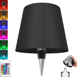 Wireless Bottle Lamp with Remote Control, Rechargeable RGB Wine Bottle with 3Modes Light Dimming, Waterproof Touch Lamp Head for Room, Bar, Restaurant and Party Decorations(Black RGB)
