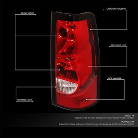 D SOLUTIONS Tail Lights Assembly Compatible with 2003-2007 Chevy Silverado 1500 1500HD 2500 2500HD 3500 Classic Fleetside, Halogen Brake Lamps, Red Lens, GM2801161 GM2800161