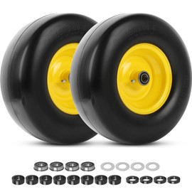 AR-PRO (2-Pack) 13x5.00-6 Flat Free Lawn Mower Tire and Wheel- Solid Smooth Tread Replacement Front Tire for Riding Zero Turn Mowers, Garden Tractors – 3/4" and 5/8" Bearings, 3.25"-5.9" Centered Hub