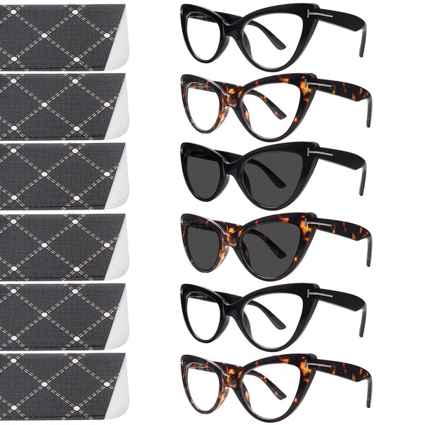 BONCAMOR 6 Pack Fashion Cat Eye Reading Glasses for Women