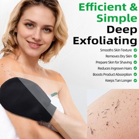 KeeChal Exfoliating Glove, Upgrade Double-layer Cushioned, for Delicate Skin & Beginners, Brighten Tattoos, Remove Dead Skin, for Self-Tan Prep/Removal & Keratosis Pilaris (1 pc, Midnight Black)