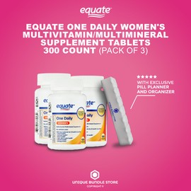 Unique Bundle Store Equate Multivitamin for Women, 100 Count Tablets, One Daily Women's Multivitamin/Multimineral Supplement + 7 Day Pill Organizer Included (Pack of 3)