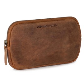 Marc Peter Vintage Darvin Leather Pencil Case with YKK Zip, Pencil Case for Pens, vintage tan, Pocket organiser