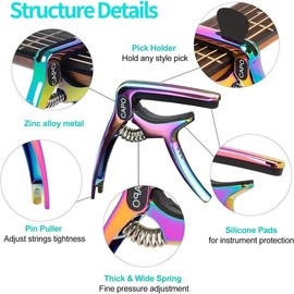 Guitar Capo, 3-in-1 multifunction capo for Acoustic and Electric Guitars (Free bonus 4 picks) with Pick Holder and Pin Puller, Guitar Accessories, Gradient colorful - Colour: Gradient colorful