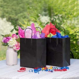 Shoplenty [100 Pcs]-Black Paper Shopping Kraft Retail Merchandise Bags With Handles [small