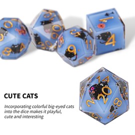 GU BEI TE DND Dice Set, Cute Cat & Flowers Style Sharp Edge Polyhedron Resin Dice for Dungeons & Dragons RPG MTG