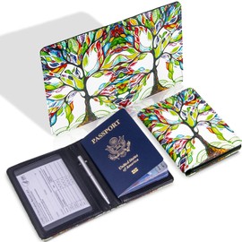 Cfeclog Passport and Vaccine Card Holder Combo, Passport Holder with Vaccine Card Slot, Passport Cover Case for Vaccination Card Protector, PU Leather RFID Blocking Travel Wallet (Love tree)