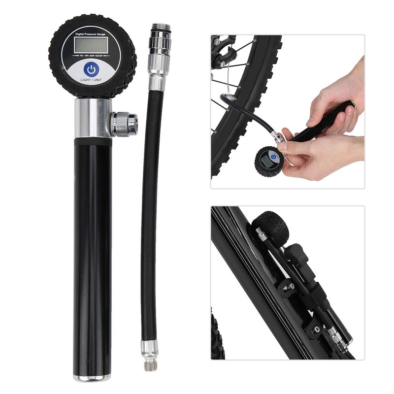 Bicycle Digital Display Air Pump with Needles Hose Kit Bike