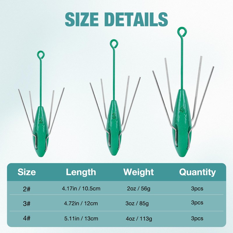 3 Pcs Sputnik Sinker Fishing Weights (2oz-Green)