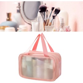 Jeanoko Bolsa de Maquillaje Portátil, Organizador Impermeable de Doble Capa para Artículos de Tocador y Cosméticos de Viaje, PVC de Gran Tamaño (Rosa Talla Grande)