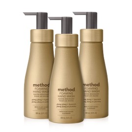 Method Premium Foaming Hand Wash, Ylang Ylang + Hyacinth, Reusable Gold Aluminum Bottle, Biodegradable Formula, 10 fl oz (Pack of 3)