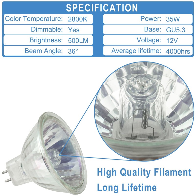 YEGRUEB MR16 Halogen Bulb 12V 35W GU5.3 Bi-Pin Base, 2800K