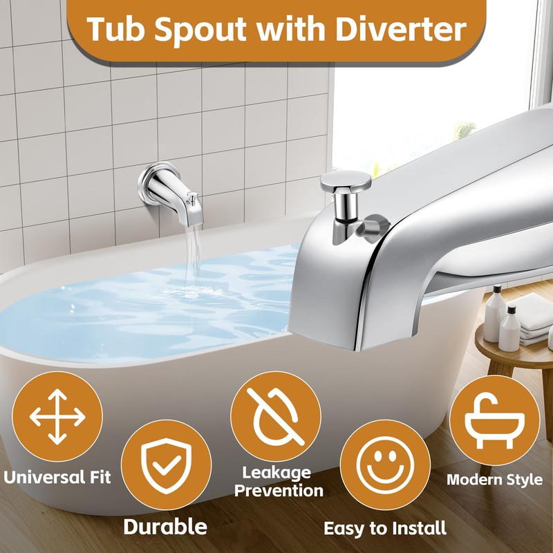 Dreyoo Diverter Tub Spout with Tub Spout Cover Ring, Universal