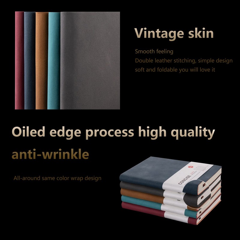 Notebook A6 Lined Leather Pack of 6 Hardcover Notebooks Thick