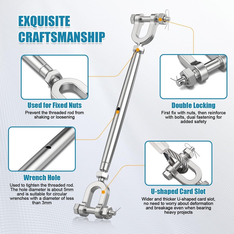 hannger Turnbuckle, 1/2" (M12) 304 Stainless Steel Turnbuckles for Cables