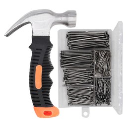 Picture Hanging Kit, cSeao 415 Pieces Hardware Nail Assortment Kit & 8oz Claw Hammer,Mini Hammer with Anti-Slip Handle,Common Nails, Wood Nails, Picture Hanging Nails, Wall Nails for Hanging