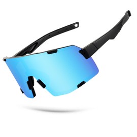BamLom Sports Sunglasses, Cycling Glasses Men Women – [34g TR90 Light] Sports Glasses Running Glasses with Adjustable Nose Pad & Temple, UV400 Sunglasses Sport for Cycling/Ebike/Running, blue, Unit
