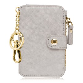 Penekin Keychain wallet with ID Window，Credit Card Holder Leather, Zipper Card Case for Women & Men(Beige)