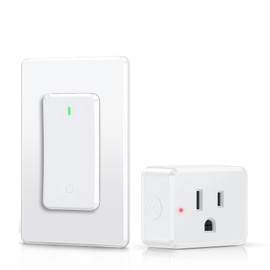 Thinkbee Remote Control Outlet Plug with Detachable Wireless Wall Switch, 15A /1500W 600ft RF Range Wireless Light Switch Kit for Lamp Fan Household Appliances 80-275V