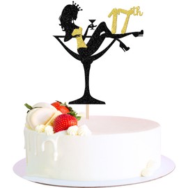 1 decoración de pastel para niña sentada con purpurina, diecisiete de tacón alto, para niñas de 17 años, para niñas de 17 años, decoración de pasteles, decoración de pasteles, color dorado