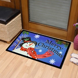 Merry Christmas Door Mat Snowman Pattern Xmas Holiday Season Doormat Indoor Outdoor (29x17)