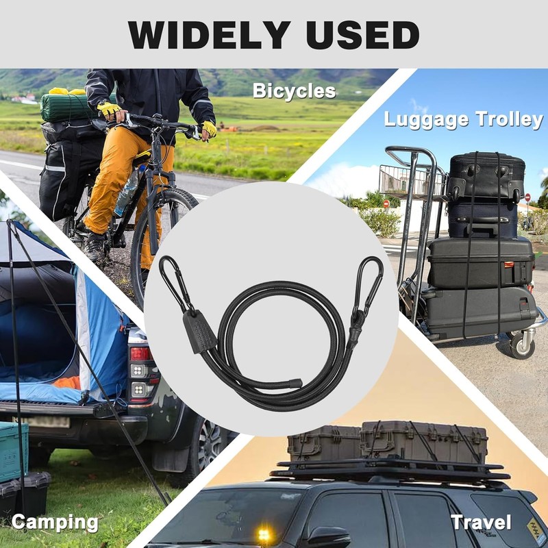 Adjustable Bungee Cords with Carabiner Hooks - Heavy Duty Elastic