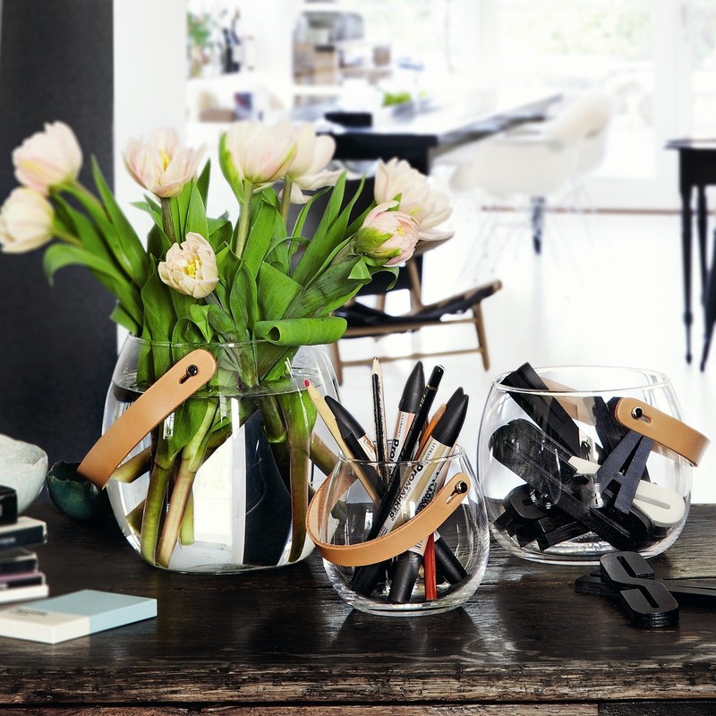 HOLMEGAARD DESIGN WITH LIGHT Pot with leather handle clear H16cm