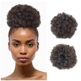 Afro Puffy Drawstring Ponytail Synthetic Hairpieces Short Curly Hair Bun Extension Sensational Wigs Hair Extensions (Large, 4#)