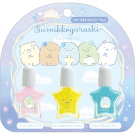 San-X FE39702 Sumikko Gurashi Peel Off Nail Color Set, Jibun Sashi Pink, Hoshino no Omai no Omai Yaginai Yellow, Secret Namida Blue