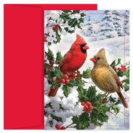 Masterpiece Studios Holiday Collection 18-Count Boxed Christmas Cards with Envelopes, 7.8" x 5.6", Cardinal Couple (928500)