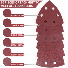 60PCS Sanding Pads, Mouse Sander Pads 10x60/120/180/240/320/400 Grits, 6 Holes Hand Sander, Sander for Walls and for Mouse Sander, Sandpaper for Wood, Metal, Plastic