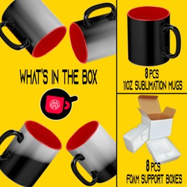 TWISTED ENVY 8-Pack Sublimation Color Changing Mug Set (11oz) with Red Interior | Individually Packaged and Protected in Foam Support Boxes